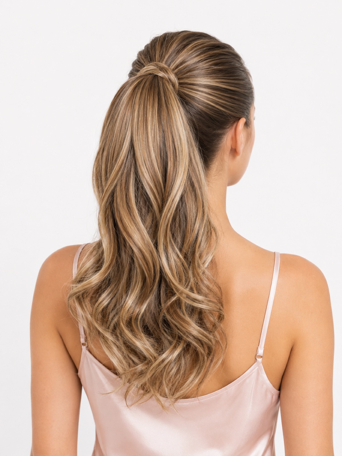 Modelo con coleta postiza ondulada de pelo natural