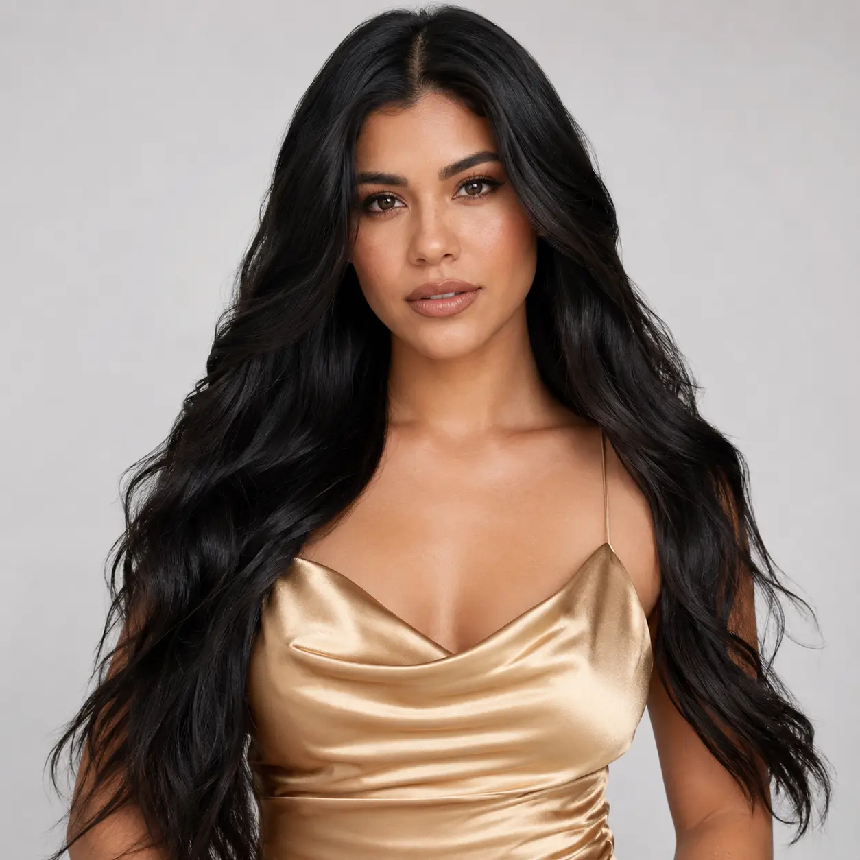 Extensiones de pelo virgen premium, cabello natural moreno con brillo y ondas