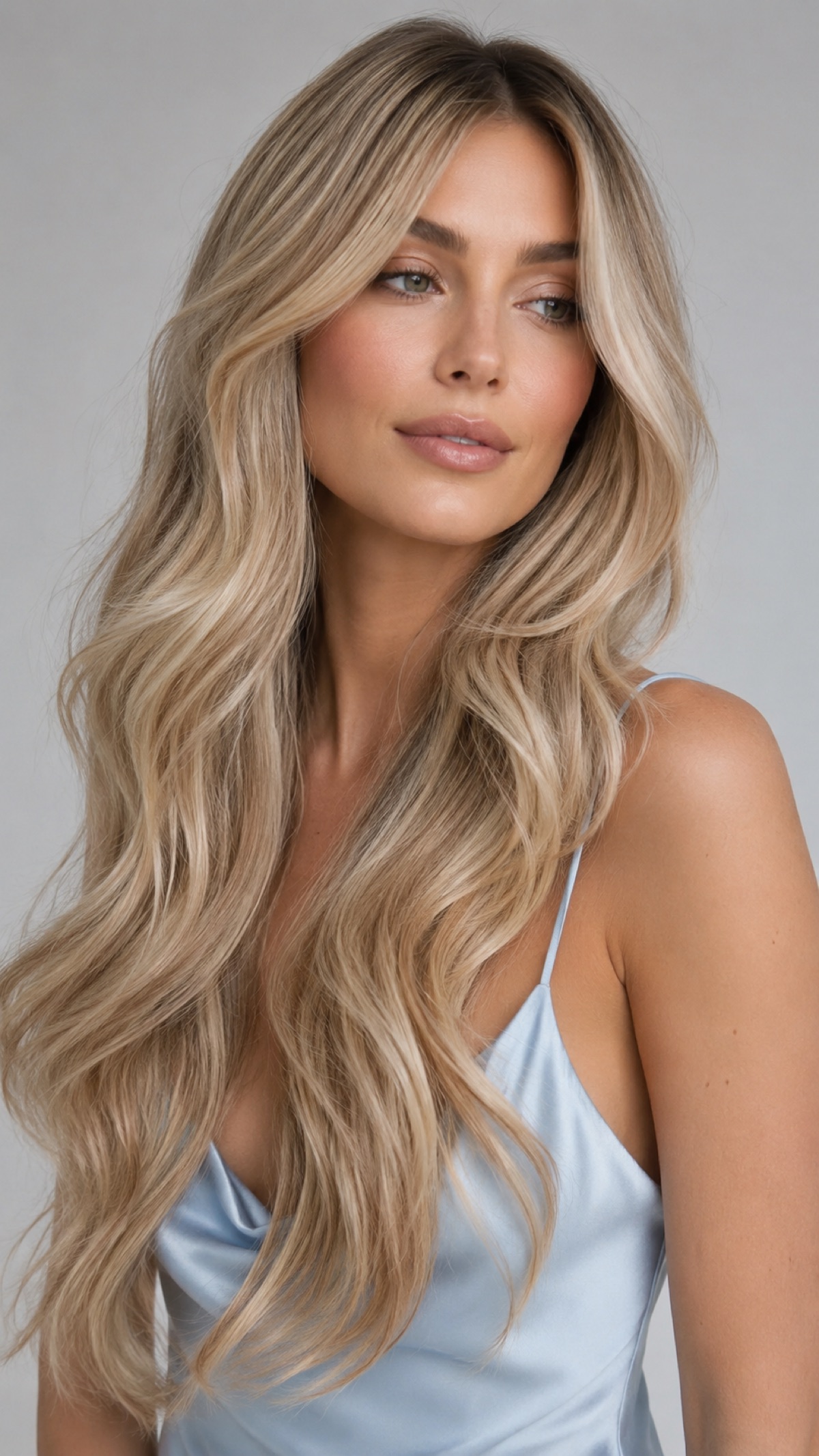 Melena rubia natural larga y voluminosa después de colocar las extensiones de pelo
