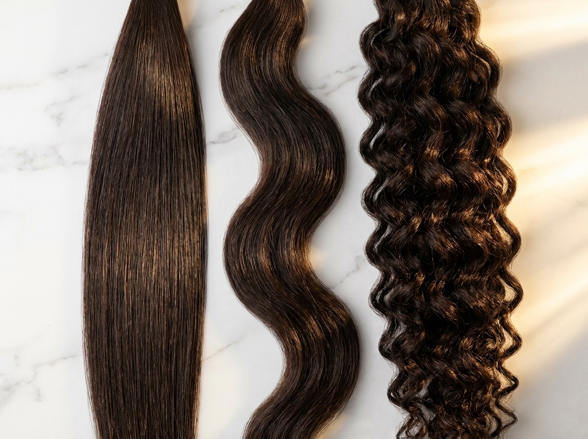 Tres texturas de extensiones: lisa, ondulada y rizada